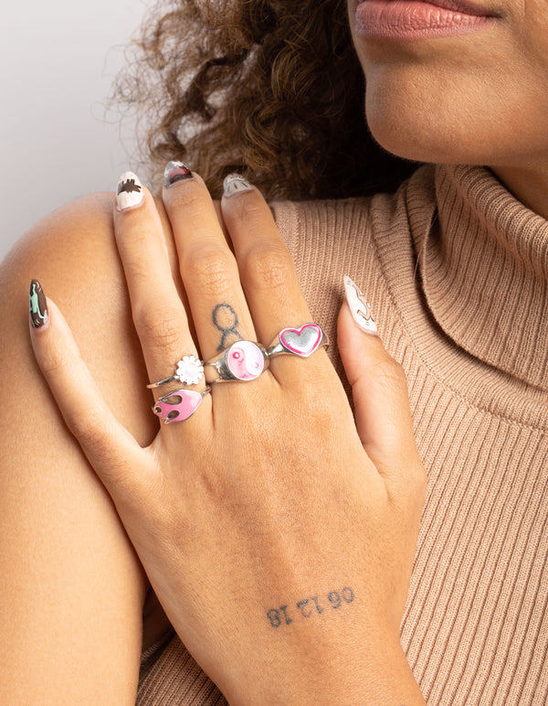 90s Flame & Daisy Ring Stack Pack