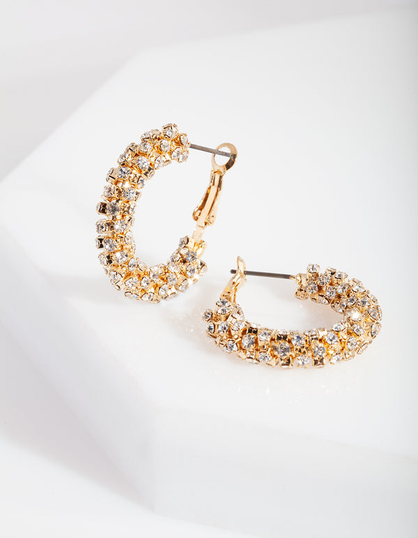Gold Mini Diamante Hoop Earrings