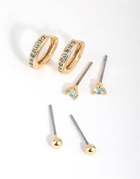 18ct Gold Plated Aquamarine Cubic Zirconia March Earring Pack - link has visual effect only