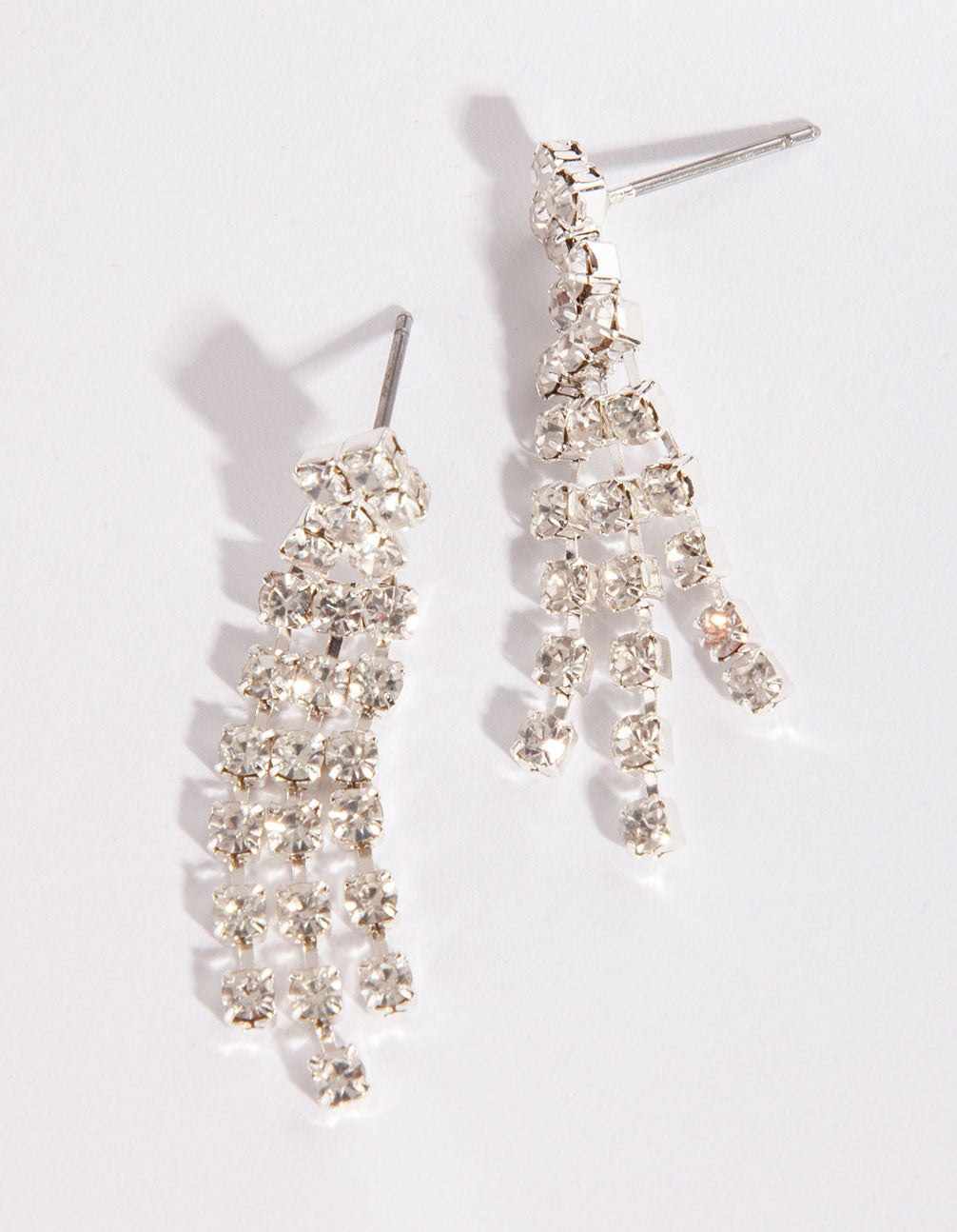 Silver Triple Strand Diamante Earrings