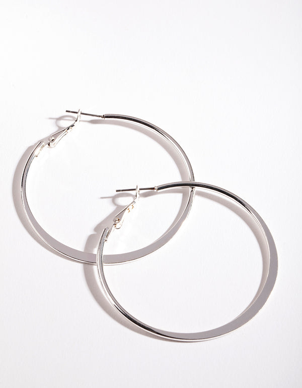 Silver Flat Edge 5cm Hoop Earrings