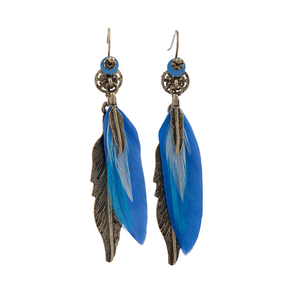 Mixed Blue Feather Drop Earrings
