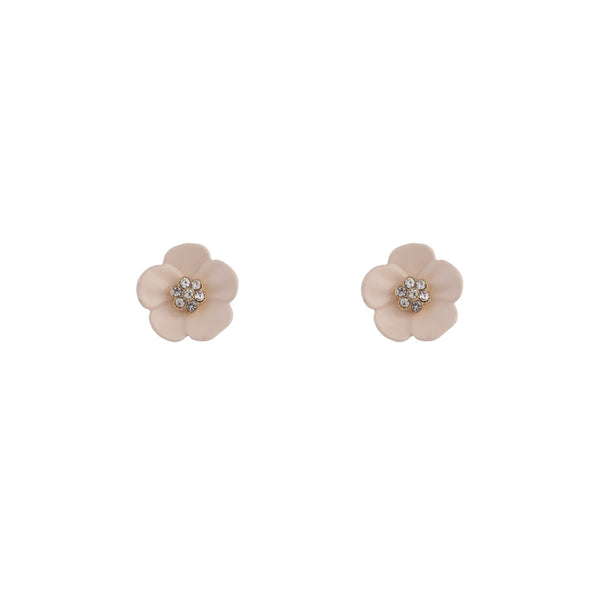 Pink Flower & Stone Stud Earrings