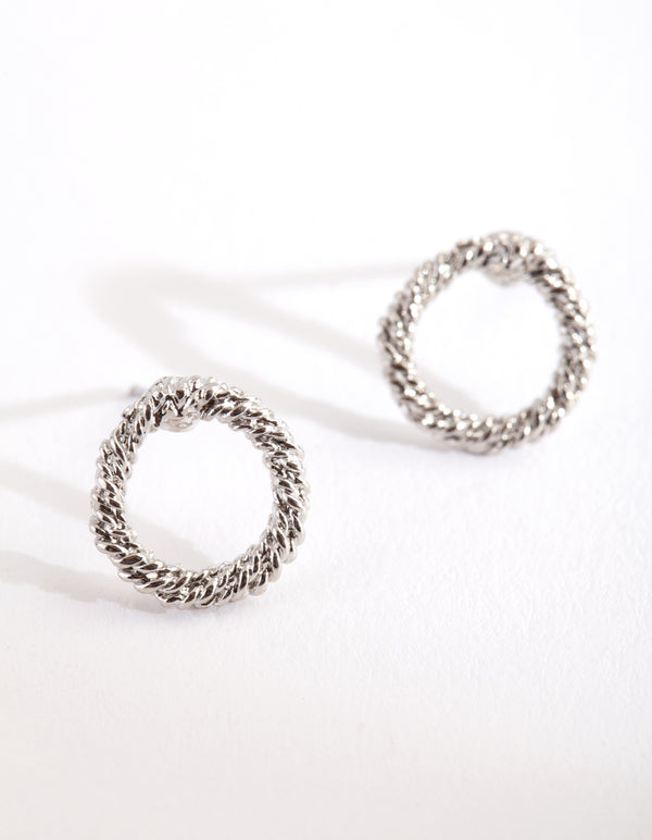 Silver Open Textured Circle Stud Earrings
