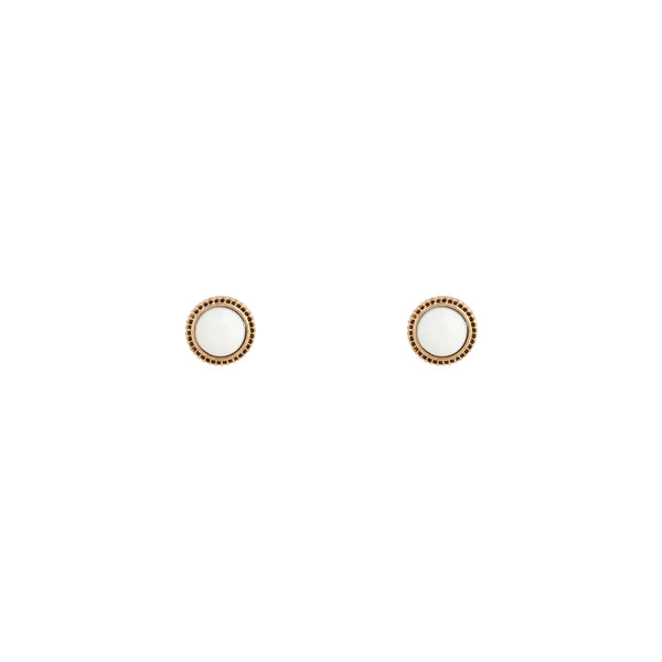 White Round Facet Stud Earrings Gold Border