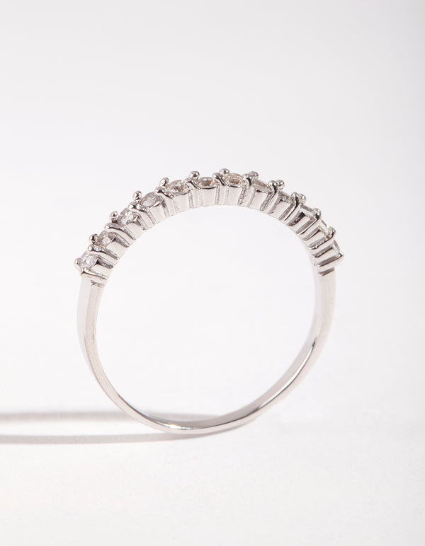 Sterling Silver Diamante Half Pave Ring