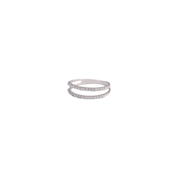 Sterling Silver Double Row Diamante Ring