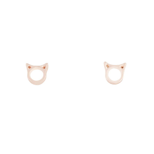 Rose Gold Little Cat Head Stud Earrings