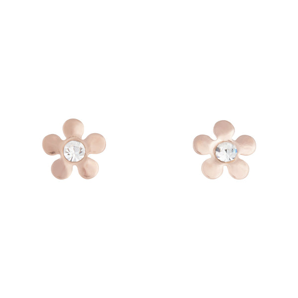 Rose Gold 70's Diamante Flower Stud Earrings