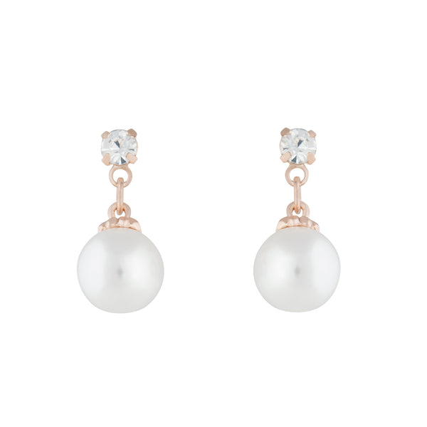 Rose Gold Diamante Pearl Small Drop Earrings