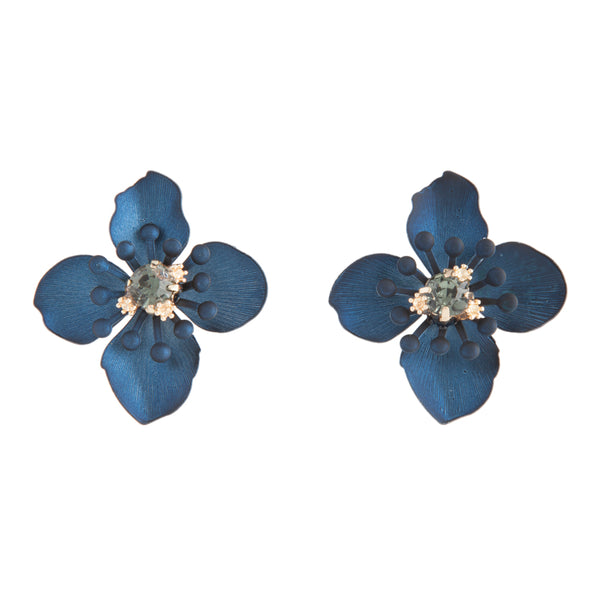 Navy Matte Coated Orchid Stud Earrings