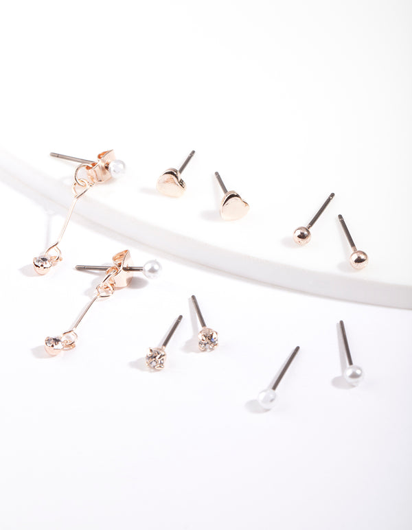 Rose Gold Delicate Stud Earring 5-Pack
