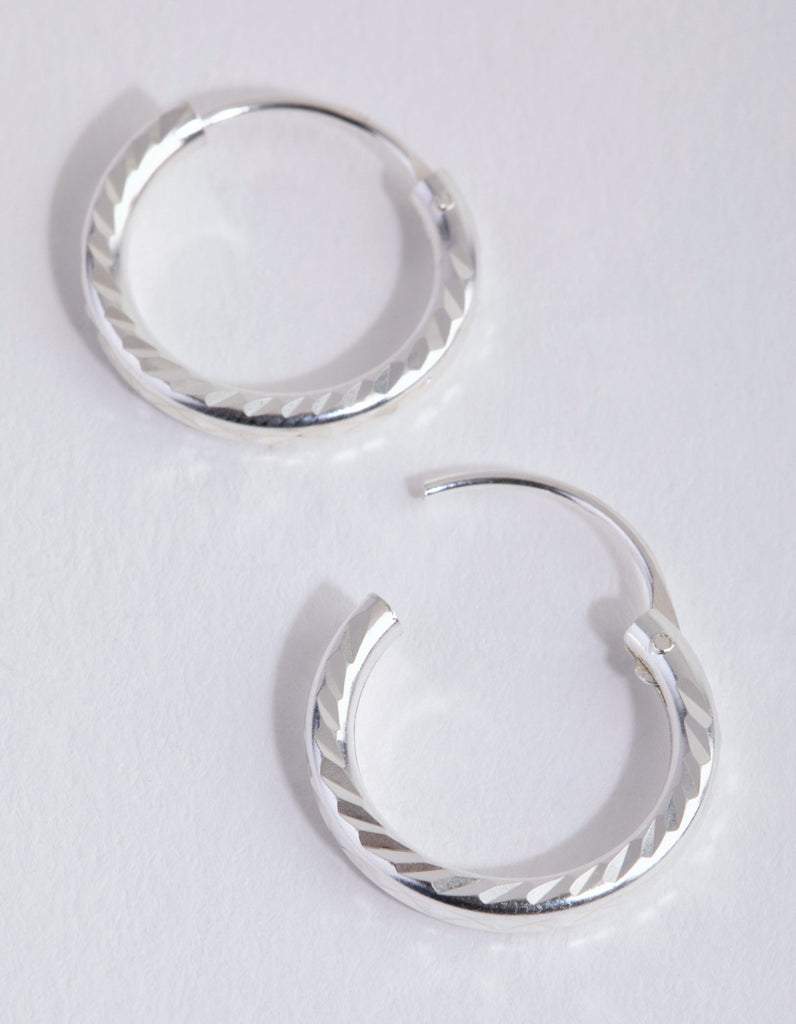 Sterling Silver 15mm Diamond Cut Hoop Earrings - Lovisa