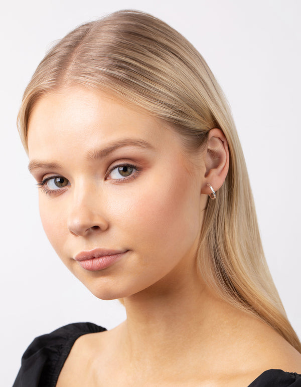 Sterling Silver 15mm Diamond Cut Hoop Earrings