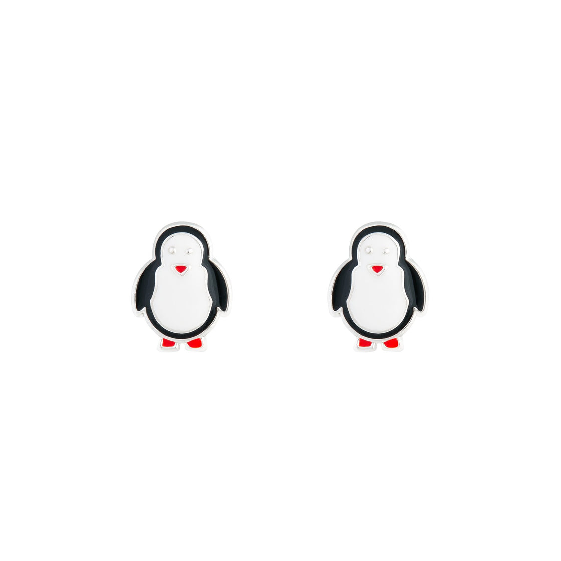 Silver Black & White Penguin Stud Earrings