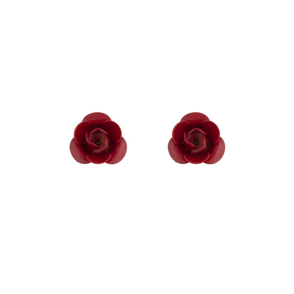 Single Red Rose Stud Earrings