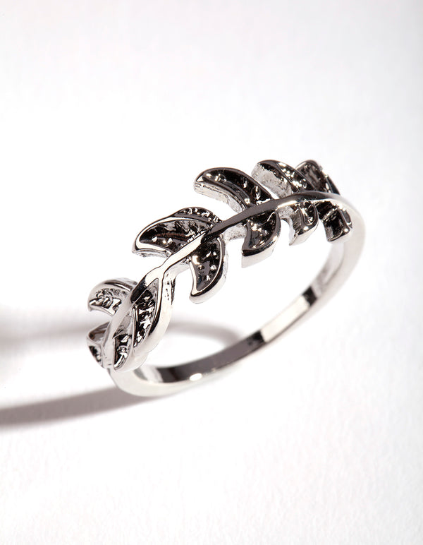 Rhodium Leaf Band Ring
