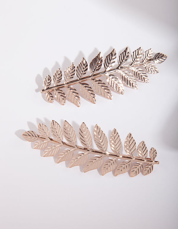 Rose Gold Leaf Hair Clip Duo Pack