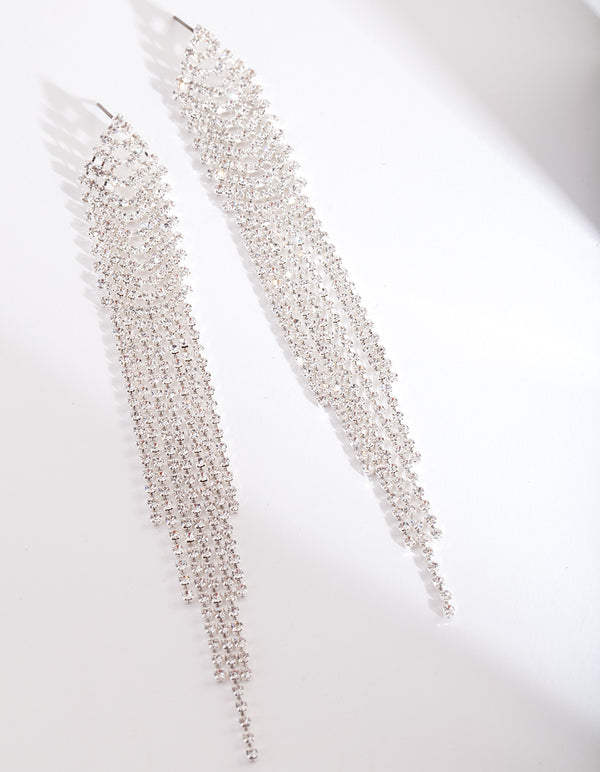Silver Diamante Long Earrings