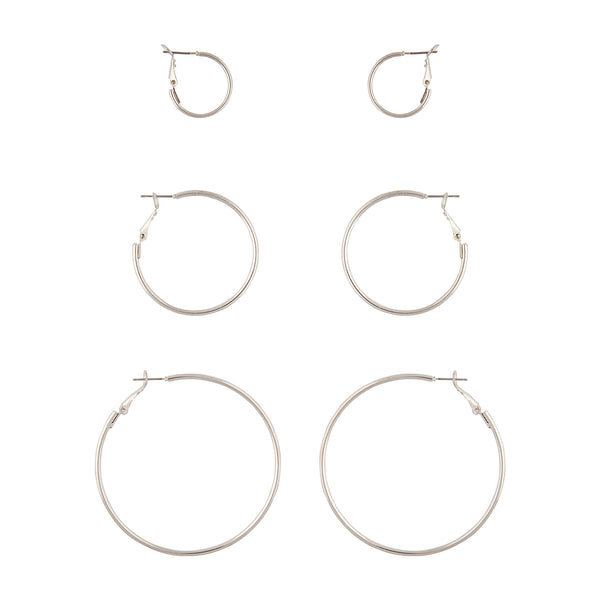 Rhodium Triple Hoop Earring Pack