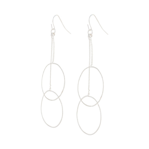 Silver Duo Circle Chain Drop Earrings