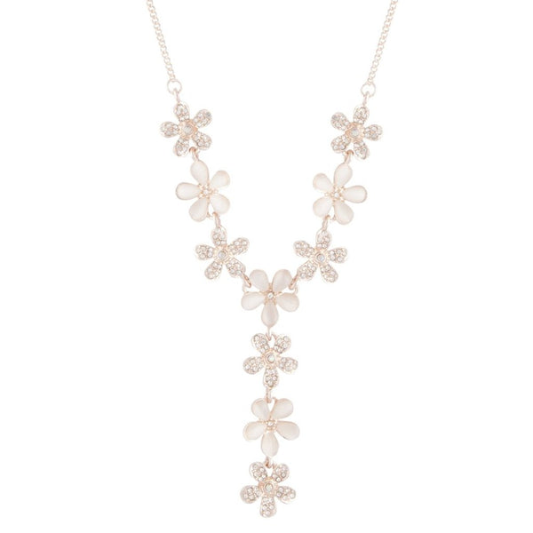 Rose Gold Acrylic & Diamante Flower Y Necklace