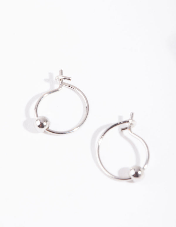 Rhodium Ball Miniature Hoop Earrings