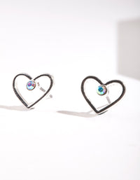 Silver Cut Out & Diamante Heart Stud Earring - link has visual effect only