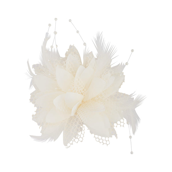 White Texture Mixed Feather Corsage Clip