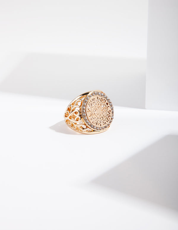 Gold Filigree Diamante Ring