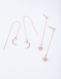 Rose Gold Star Moon Chain Earrings - link has visual effect only