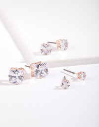 Rose Gold Graduated Princess Cut Diamante Stud Earring Pack - link has visual effect only