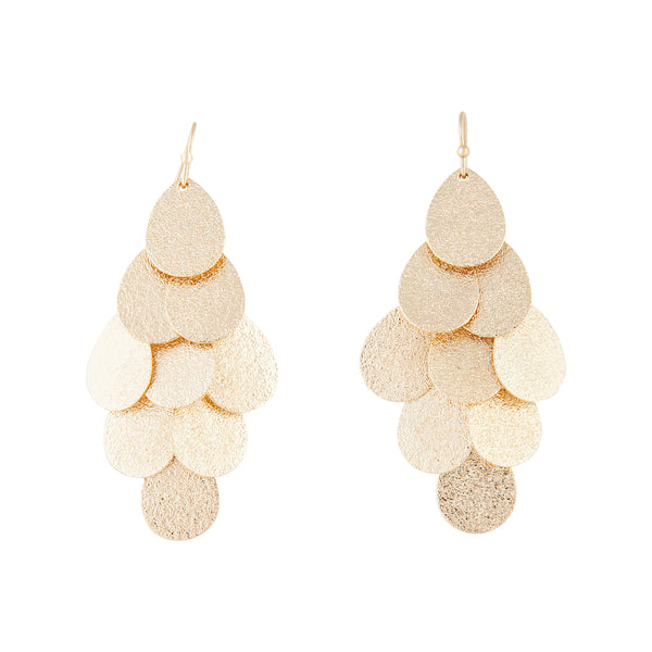 Gold Layered Textured Leaf Drop Earrings