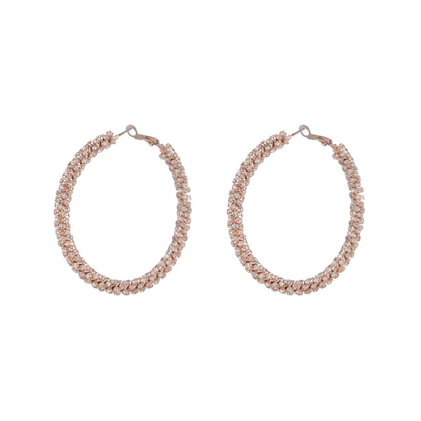 Rose Gold Large Cup Chain Diamante Hoop Earrings