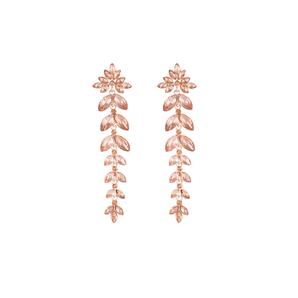 Rose Gold Pink Diamante Navette Earrings