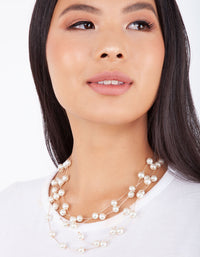 Rose Gold Layered Pearl Station Necklace - link has visual effect only