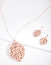 Rose Gold Glitter Leaf Jewellery Set - link has visual effect only