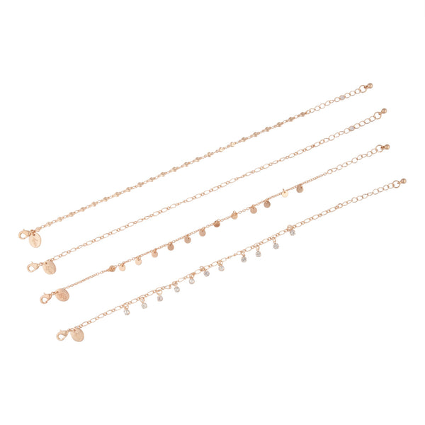 Gold Chain & Diamante Anklet 4-Pack