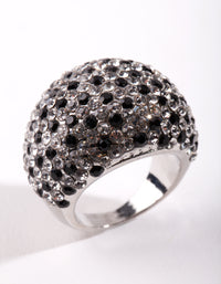 Black Silver Diamante Dome Ring - link has visual effect only