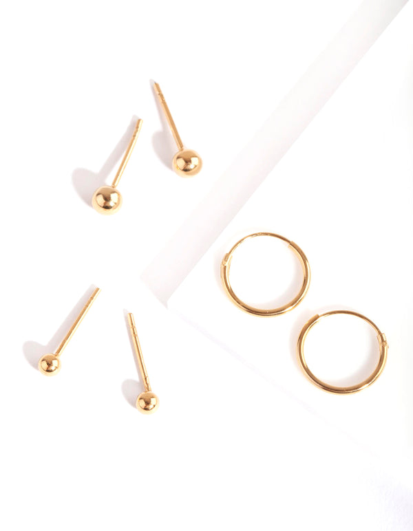 Gold Plated Sterling Silver Mini Studs & Hoop Earring Pack