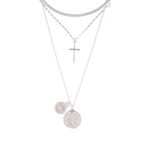 Cross Coin Layered Necklace
