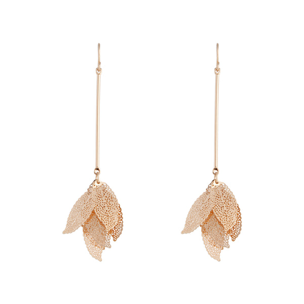 Gold Faux Leaf Cluster Drop Earrings