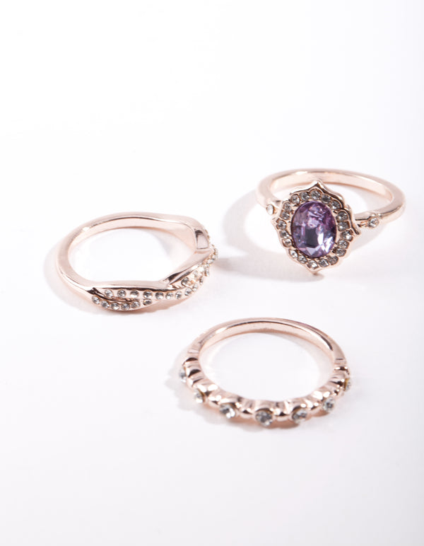 Rose Gold Purple Stone Ring Stack