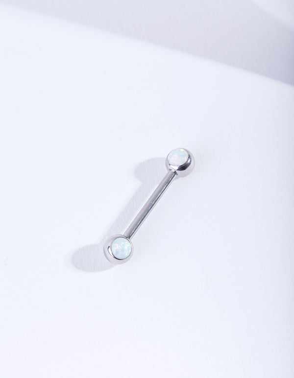 Rhodium Synthetic Opal Nipple Bar