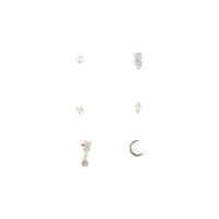 Silver Synthetic Opal Moon Stud Earring Pack - link has visual effect only