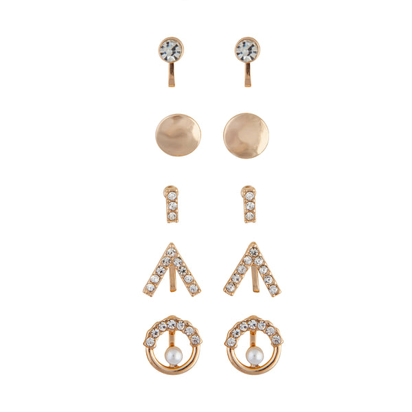 Gold Geo Diamante Clip-On Earring 5-Pack