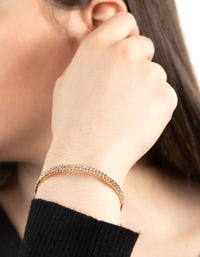Gold Double Row Diamante Open Cuff - link has visual effect only