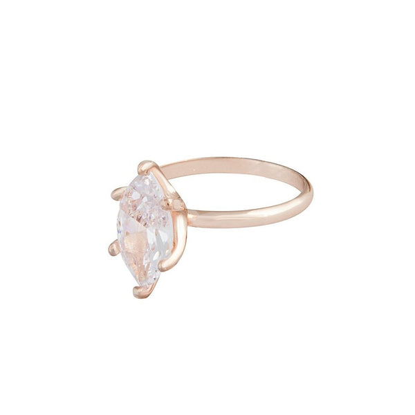 Rose Gold Cubic Zirconia Navette Stone Ring