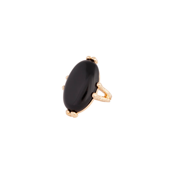 Gold Matte Black Large Stone Ring