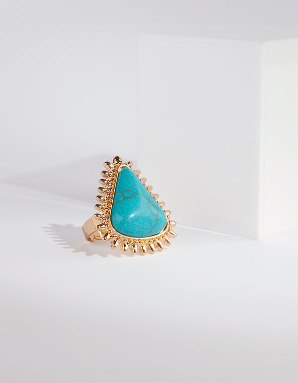 Green Cracked Bead Gold Spike RIng